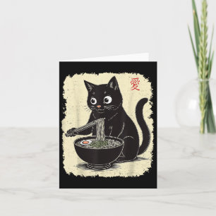 Cartão Gatinho Engraçado Comendo Ramen Japonês Kawaii Ani
