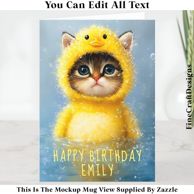 Cartão Gatinho Engraçado Disfarçado de Pato Amarelo DL4R  (Criador carregado)