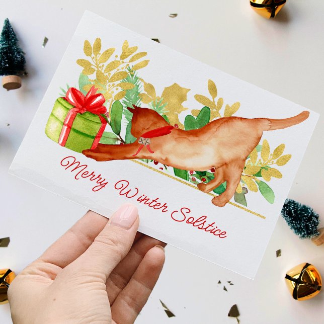 Cartão Gatinho Festivo Gato de inverno Solstício Pagan Fo (Criador carregado)