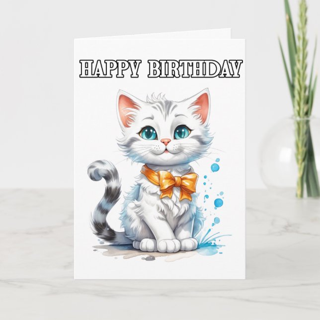 Cartão Gatinho Fofo de Aniversário (Frente)