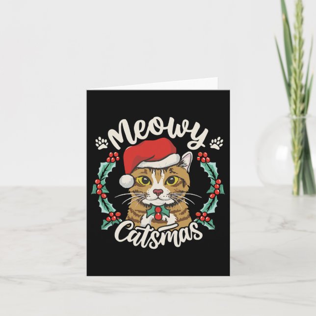 Cartão Gatinho Gato Bonito Natal Chapéu Santa Hat Catmas  (Frente)