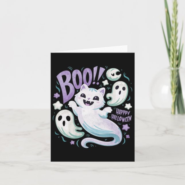 Cartão Gatinho Ghost Ghost Boo Halloween (Frente)