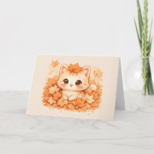 Gatinho Kawaii de Folha de Outono – Gato Aconchega