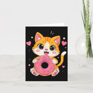 Cartão Gatinho Kawaii Fofo Segurando Donut Gráfico Divert