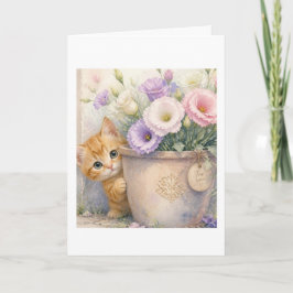 Cartão Gatinho Laranja Fofo e Flores Silvestres – Para Vo