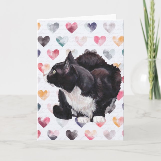 Cartão Gatinho Love Tuxedo Cat Art Greeting Card (Frente)