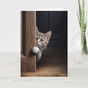 Cartão Gatinho Pensando em Você Espiando por uma Porta