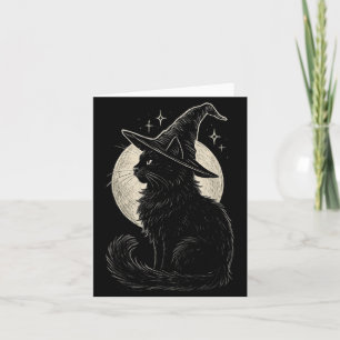 Cartão Gatinho Preto Cute Chapéu de Bruxa Lua Retro Coque