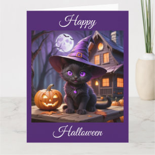 Cartão Gatinho Preto de Halloween Spooky