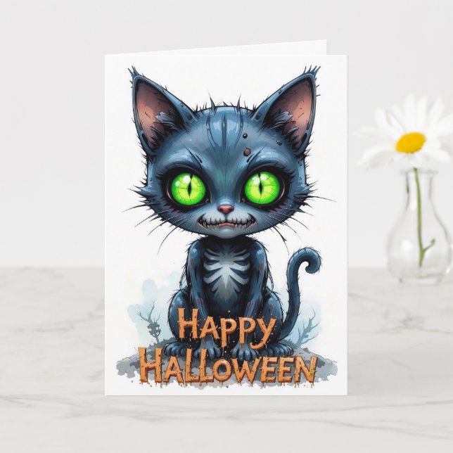 Cartão Gatinho Preto, Gatinho Gatinho, Halloween (Planta pequena)