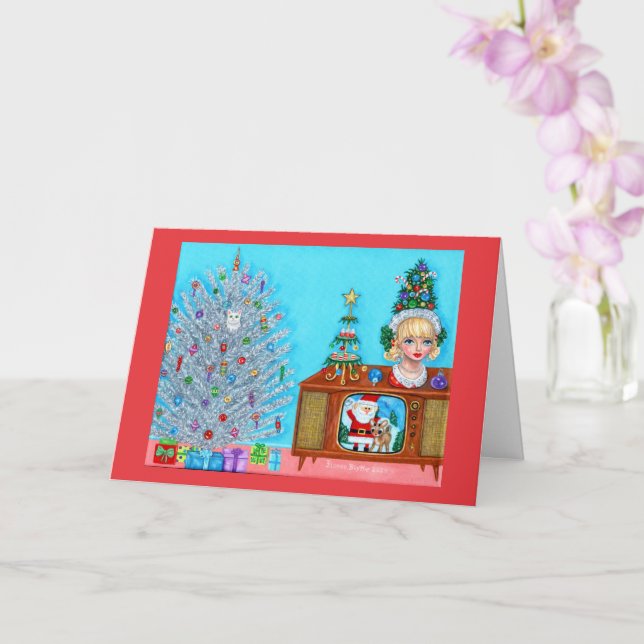 Cartão Gatinho Primeiro Cabeça de Árvore de Natal Vase Sa (Orquídea)