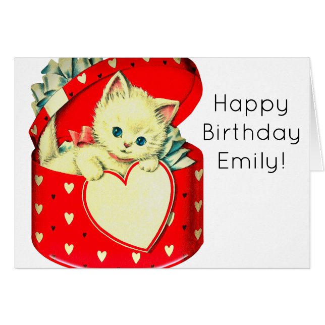 Cartão Gatinho Retroativo De Gato De Gato De Coração De G (Frente Horizontal)