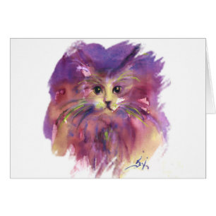 CARTÃO GATINHO ROXO, RETRATO DE GATA, PATAS COLORIDAS
