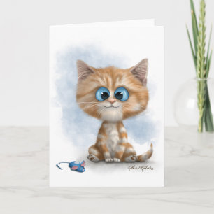 Cartão Gatinho Ruivo com Desenho de Rato