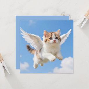 Cartão Gatinho Voador Fofo Calico Tabby Céu Azul