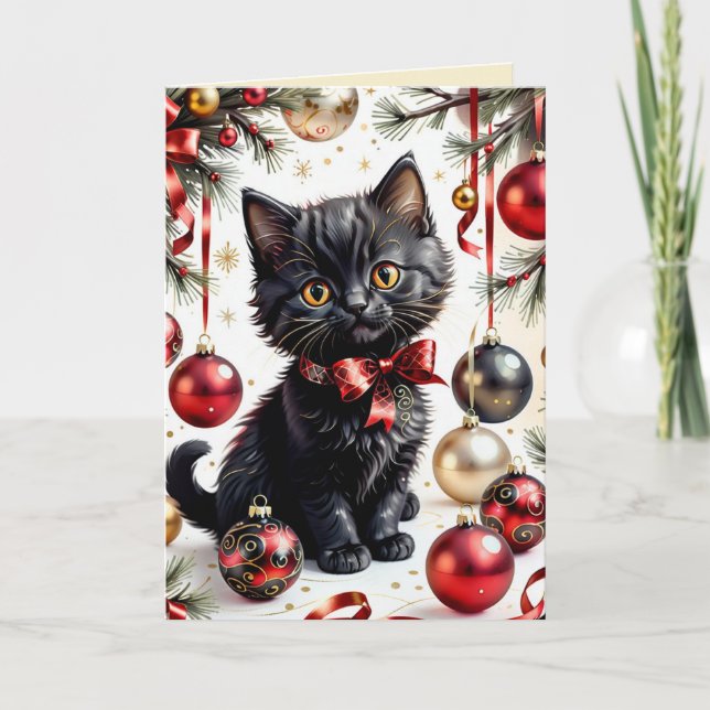 Cartão Gatinho Xmas e Baubles n.o 1 (Frente)