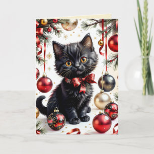 Cartão Gatinho Xmas e Baubles n.o 1