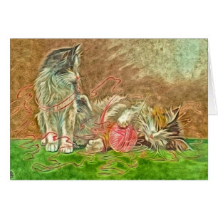 Cartão Gatinhos Bonitos Brincando Com Yarn