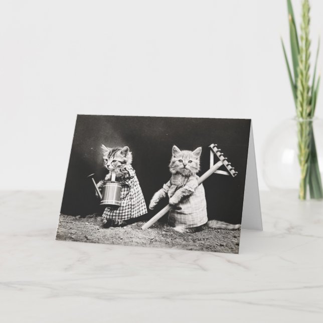 Cartão Gatinhos de jardinagem | Kitty com Rake (Frente)