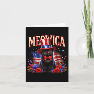 Cartão Gato 4 de Julho Bandeira dos EUA Meowica Dia da Me