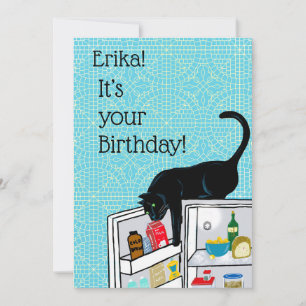 Cartão Gato 9 Engraçado Vive Aniversário Personalizado