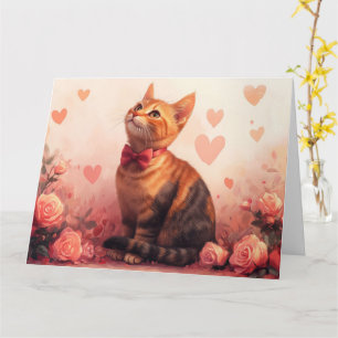 Cartão Gato Abissínio com Rosas - Dia dos Namorados