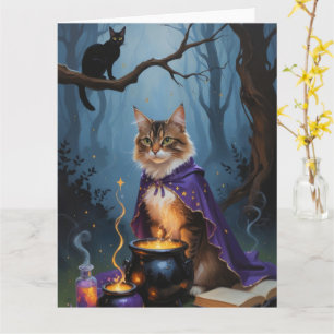 Cartão Gato Abissínio Pintura Caprichosa de Halloween