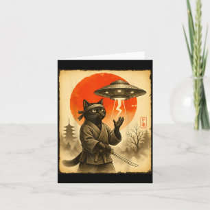 Cartão Gato Alienígena Ufo Samurai Preto Gato Guerreiro J