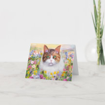 Gato aquarela e flores silvestres personalizáveis