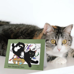 Cartão Gato Artista Preto Divertido Pintura Humor Verde