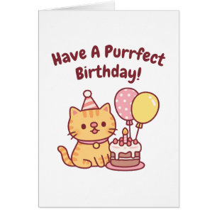Cartão Gato Atigrado Fofo Com Bolo Aniversário Perfeito D