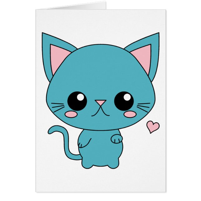 Cartão Gato azul bonito de Kawaii (Frente)