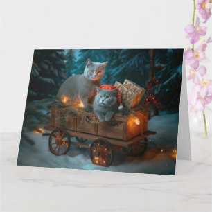 Cartão Gato Azul Russo Trineve Sleigh Natal Decoração