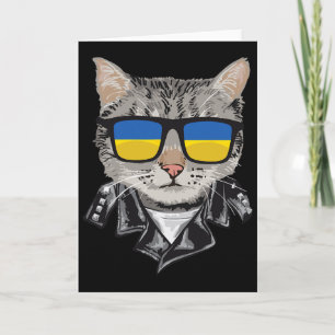 Cartão Gato Bandeira da Ucrânia Sungles - Gato Ucraniano