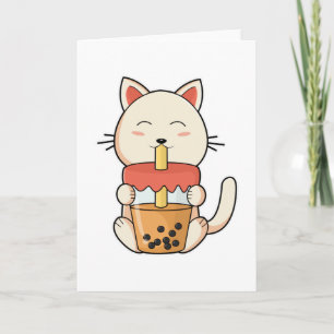 Cartão Gato bebendo com canudo
