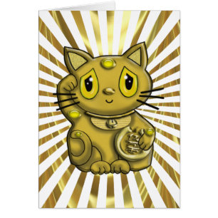Cartão Gato Beckoning afortunado Dourado de Maneki Neko