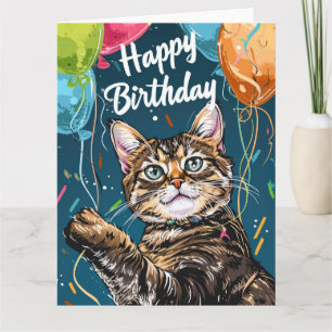 Cartão Gato Bengal com Balões