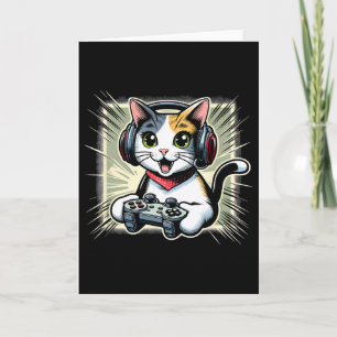Cartão Gato Bobtail Japonês de Videogame com Fone de Ouvi