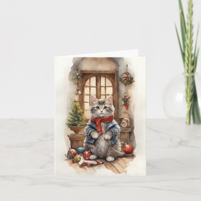 Cartão Gato bonitinho na Jaqueta de Natal Vazio de Natal (Frente)