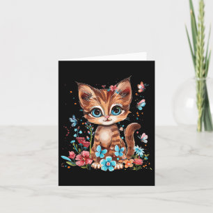 Cartão Gato Bonito Com Flores Eu Filhos Gato