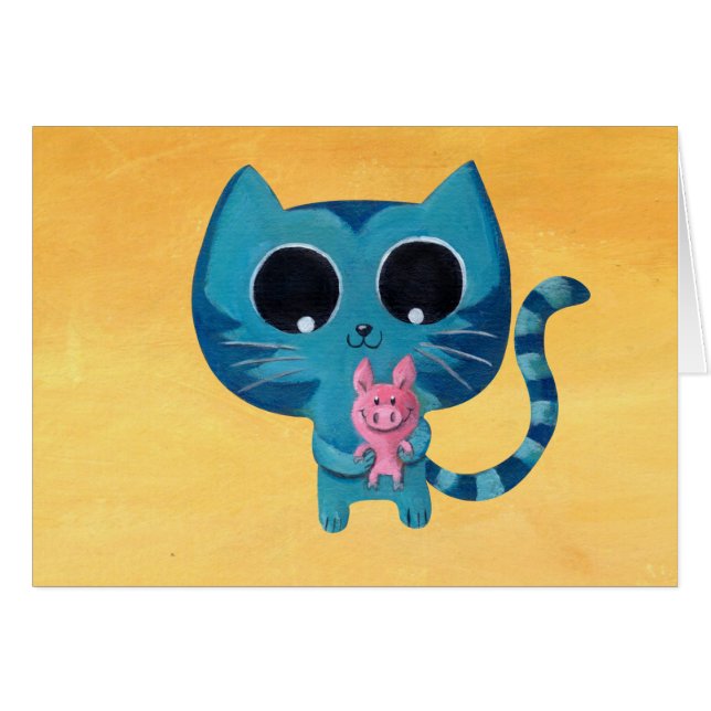 Cartão Gato bonito e porco do gatinho (Frente Horizontal)