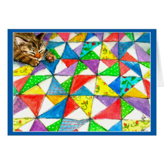 Cartão Gato bonito na edredão