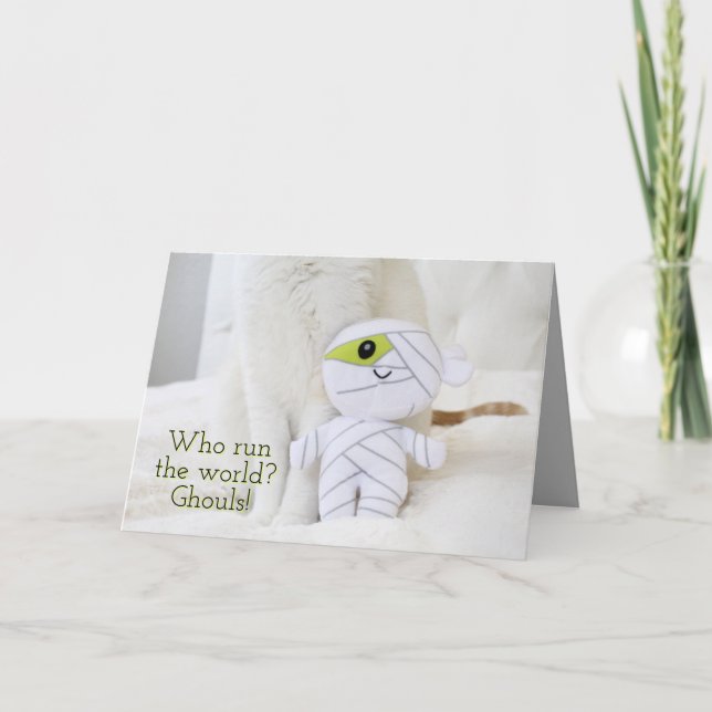 Cartão Gato Bonito Que Dirige O Mundo? Ghouls! Dia das Br (Frente)