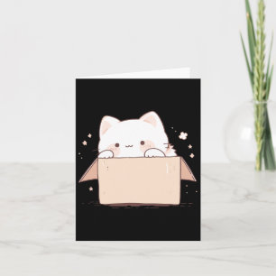 Cartão Gato Branco Bonito Em Uma Caixa Cartoon Kawaii Jap
