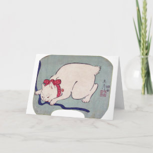 Cartão Gato Branco brincando com uma corda, Hiroshige