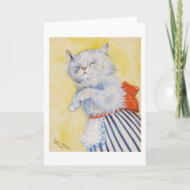 Cartão Gato Branco com Apron, Louis Wain (Frente)