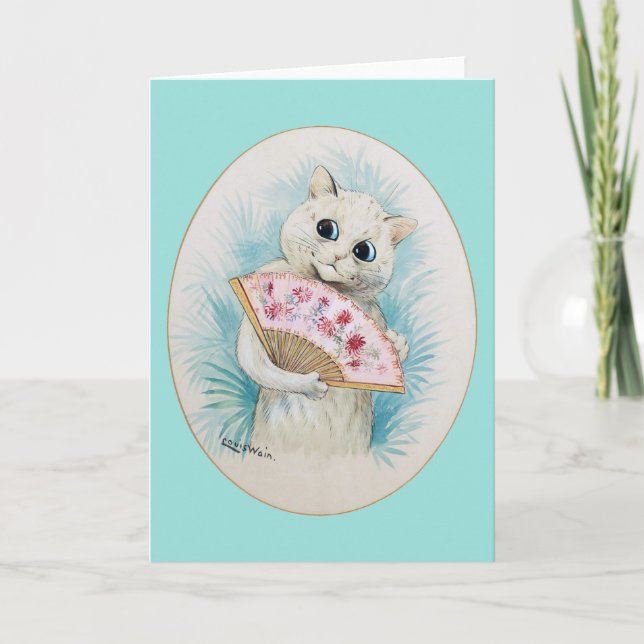 Cartão Gato branco com ventilador, Louis Wain (Frente)