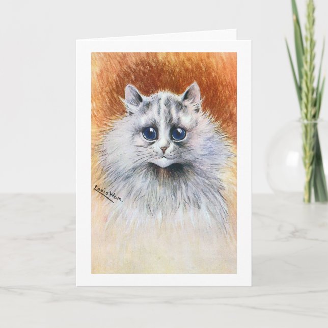 Cartão Gato Branco de Cabelos longos, Louis Wain (Frente)