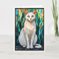 Gato Branco de Olhos Verdes em Estilo de Vitral
