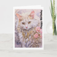 Gato Branco Elegante no Aniversário do Dourado e d